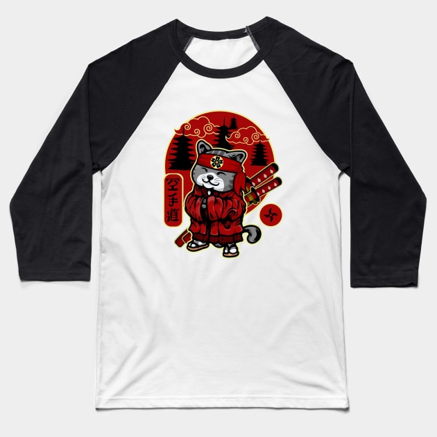 Samurai Cat Baseball T-Shirt by Indieteesandmerch